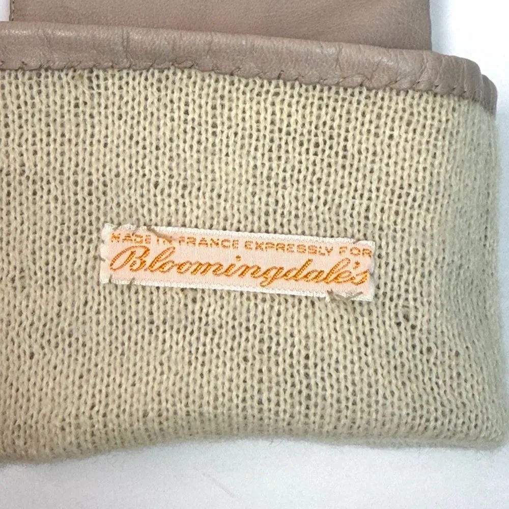 Bloomingdale's Long Leather Gloves Wool Lining Hazelnut Beige Vintage France 6,5